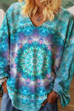 Casual Print Patchwork V Neck T-Shirts