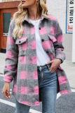 Fashion Elegant Plaid Buckle Turndown Collar Tops
