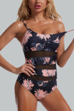Sexy Solid Patchwork See-through Mesh Swimwears