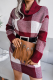 Casual Plaid Patchwork Contrast Turtleneck Pencil Skirt Dresses Sweater (Without Belt)