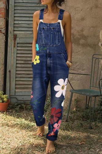 Street Print Printing Sleeveless Harlan Denim Jumpsuits