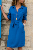 Casual Solid Patchwork Turndown Collar Shirt Dress Dresses