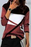 Casual Print Basic Contrast O Neck Tops