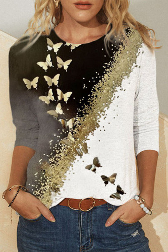 Casual Print Printing O Neck Tops