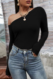 Fashion Casual Solid Patchwork Oblique Collar T-Shirts