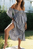 Fashion Street Plaid Patchwork Off the Shoulder A Line Dresses