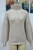 Casual Solid Patchwork Turtleneck Tops