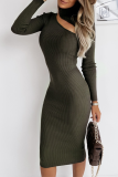 Fashion Elegant Solid Hollowed Out Patchwork Half A Turtleneck Pencil Skirt Dresses