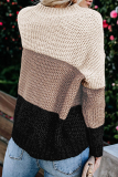 Casual Patchwork Basic Contrast O Neck Tops Sweater