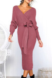 Fashion Street Solid Patchwork V Neck Irregular Dresses