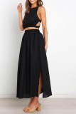 Sexy Solid Patchwork Halter Sleeveless Two Pieces