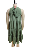 Fashion Solid Patchwork Halter Cake Skirt Dresses