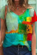 Casual Print Patchwork V Neck T-Shirts