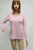 Casual Solid Buttons V Neck Tops