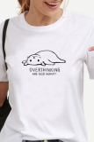 Casual Print Letter O Neck T-Shirts