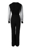 Sexy Elegant Patchwork Patchwork V Neck Straight Jumpsuits