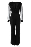 Sexy Elegant Patchwork Patchwork V Neck Straight Jumpsuits