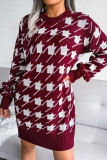 Casual Print Without Belt Contrast O Neck One Step Skirt Dresses