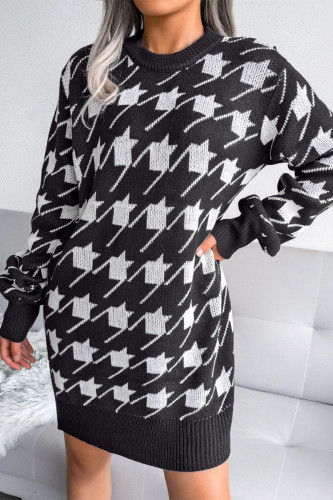 Casual Print Without Belt Contrast O Neck One Step Skirt Dresses