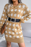 Casual Print Without Belt Contrast O Neck One Step Skirt Dresses