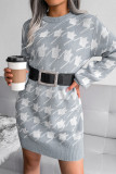 Casual Print Without Belt Contrast O Neck One Step Skirt Dresses