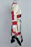Elegant Print Printing Turndown Collar A Line Dresses