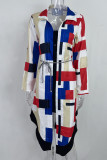 Elegant Print Printing Turndown Collar A Line Dresses