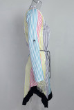 Elegant Print Printing Turndown Collar A Line Dresses