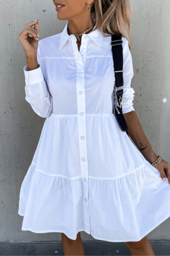 Casual Solid Buckle Solid Color Turndown Collar Shirt Dress Dresses