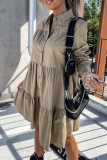 Casual Solid Buckle Solid Color Turndown Collar Shirt Dress Dresses