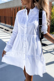 Casual Solid Buckle Solid Color Turndown Collar Shirt Dress Dresses