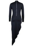 Celebrities Elegant Solid Asymmetrical Zipper Half A Turtleneck One Step Skirt Dresses