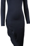 Celebrities Elegant Solid Asymmetrical Zipper Half A Turtleneck One Step Skirt Dresses