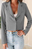 Street Solid Buttons Turn-back Collar Outerwear