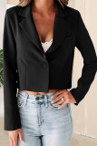 Street Solid Buttons Turn-back Collar Outerwear