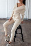 Solid Solid Color V Neck Nine Points Sleeve Two Pieces