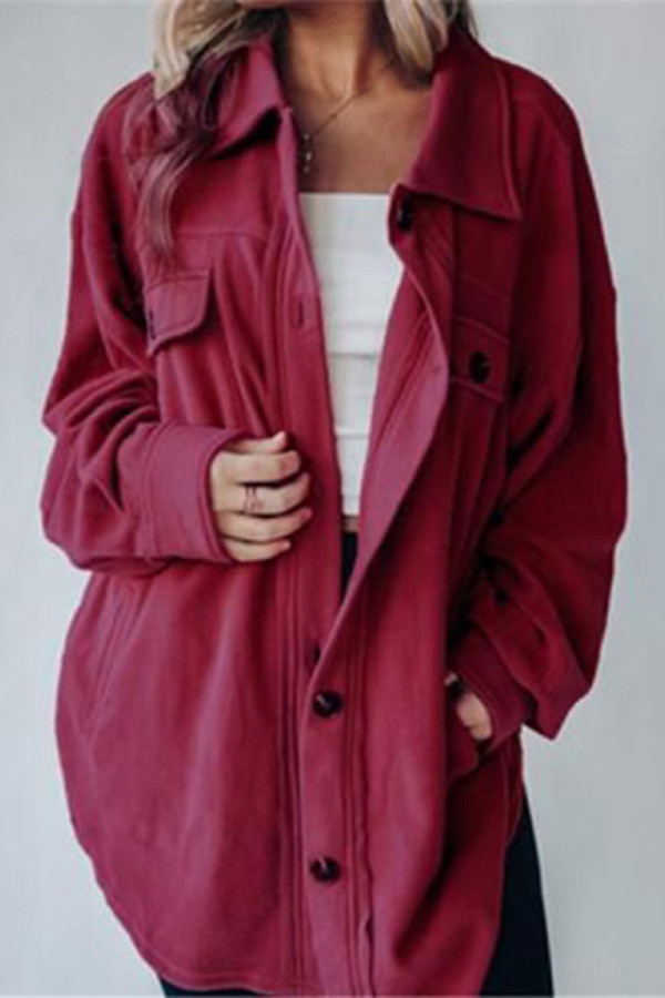 Street Solid Patchwork Turndown Collar Outerwear