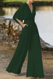 Elegant Solid Solid Color V Neck Boot Cut Jumpsuits