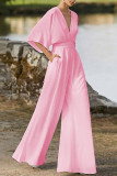 Elegant Solid Solid Color V Neck Boot Cut Jumpsuits