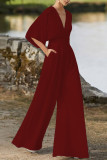Elegant Solid Solid Color V Neck Boot Cut Jumpsuits