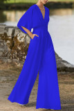 Elegant Solid Solid Color V Neck Boot Cut Jumpsuits