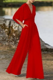 Elegant Solid Solid Color V Neck Boot Cut Jumpsuits