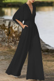 Elegant Solid Solid Color V Neck Boot Cut Jumpsuits