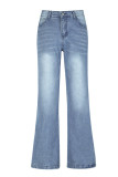 Street Solid Patchwork Straight Denim Jeans