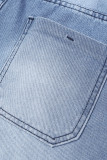Street Solid Patchwork Straight Denim Jeans