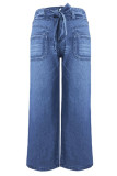 Casual Street Solid Frenulum Loose Denim Jeans