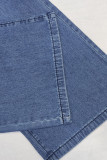 Casual Street Solid Frenulum Loose Denim Jeans