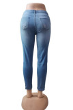 Street Solid Buttons Solid Color Denim Jeans