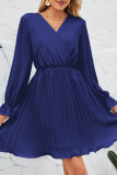 Sweet Patchwork Frenulum Fold V Neck Pleated Dresses