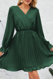 Sweet Patchwork Frenulum Fold V Neck Pleated Dresses